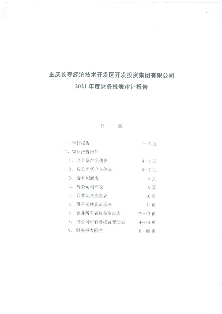重庆长寿经济技术开发区开发投资集团有限公司2021年审计报告