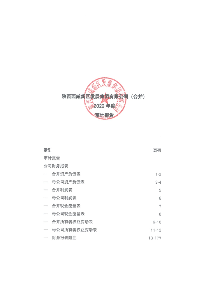 陕西西咸发展集团有限公司2022年度审计报告