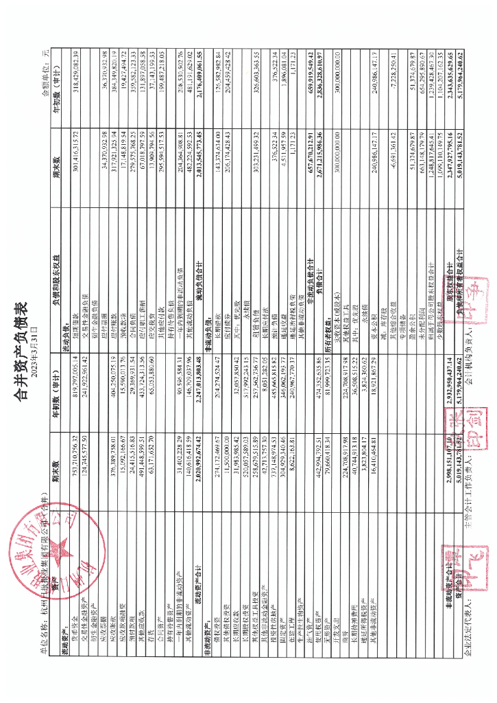 杭州日报报业集团有限公司2023年一季度财务报表