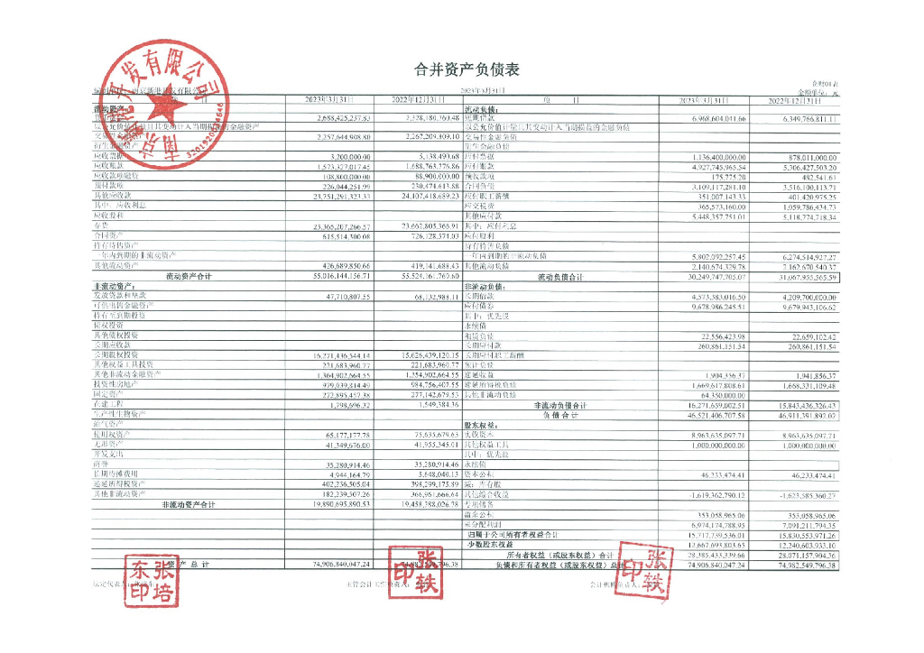 南京新港开发有限公司2023年第一季度财务报表