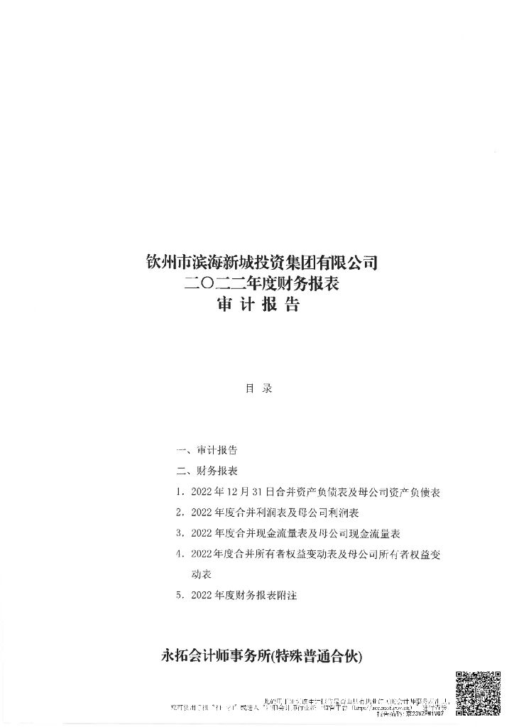 钦州市滨海新城投资集团有限公司2022年年度财务报告及附注