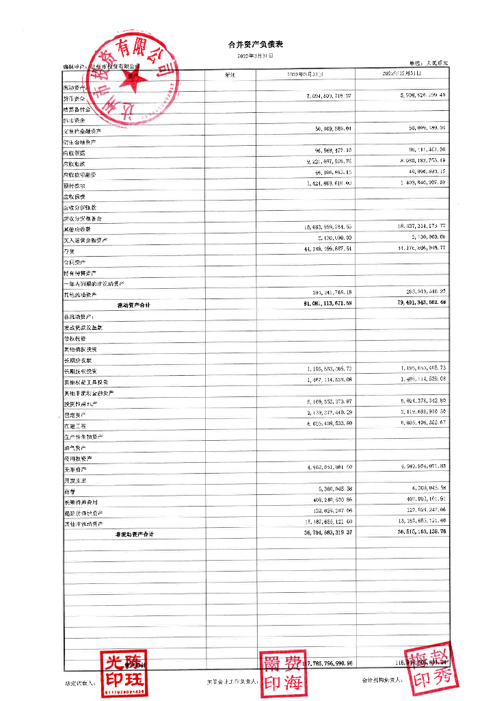 达州市投资有限公司2023年一季度财务报表