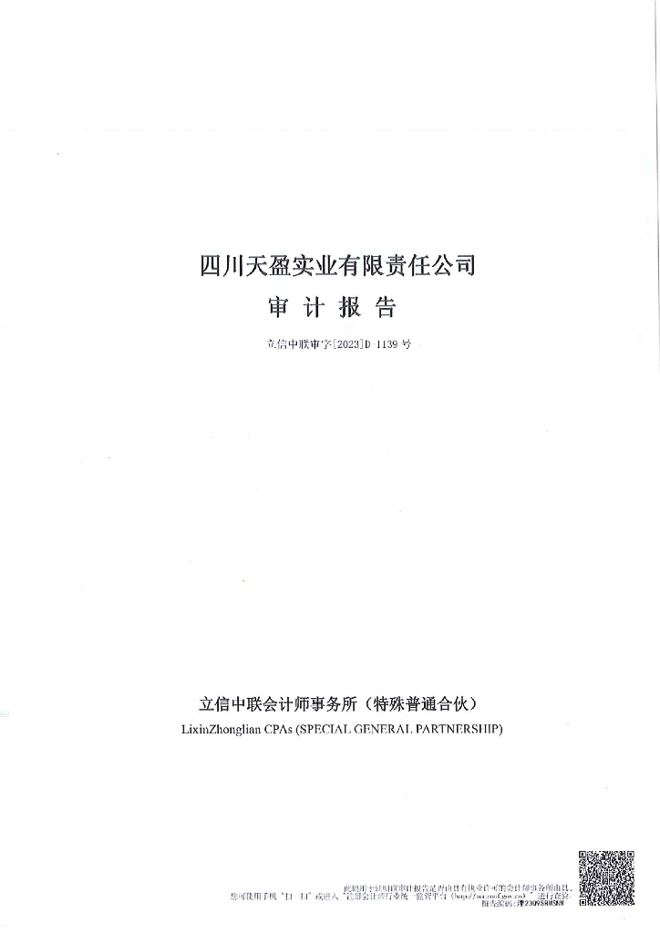 四川天盈实业有限责任公司2022年审计报告