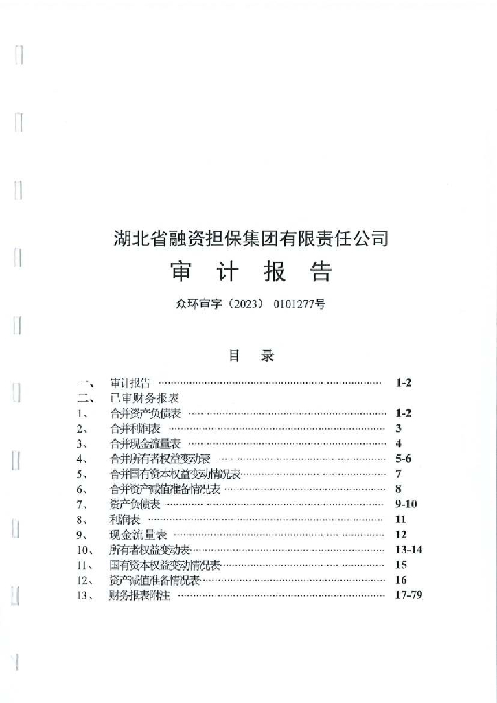 湖北省融资担保集团有限责任公司2022年度财务报告及附注(担保人)