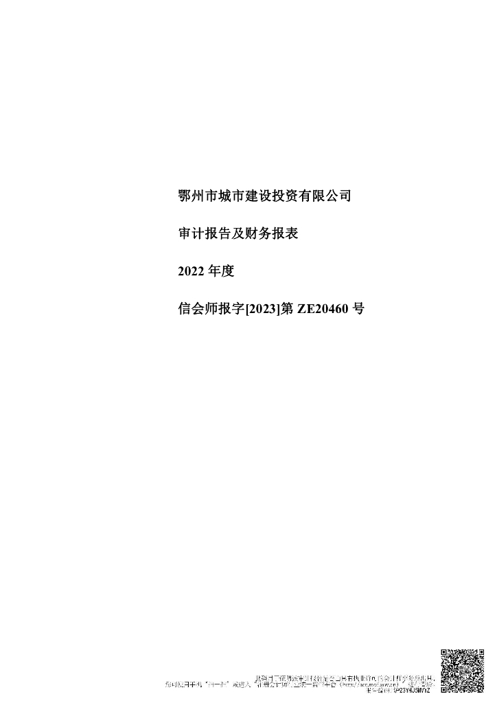 鄂州市城市建设投资有限公司公司债券2022年年度财务报表及附注