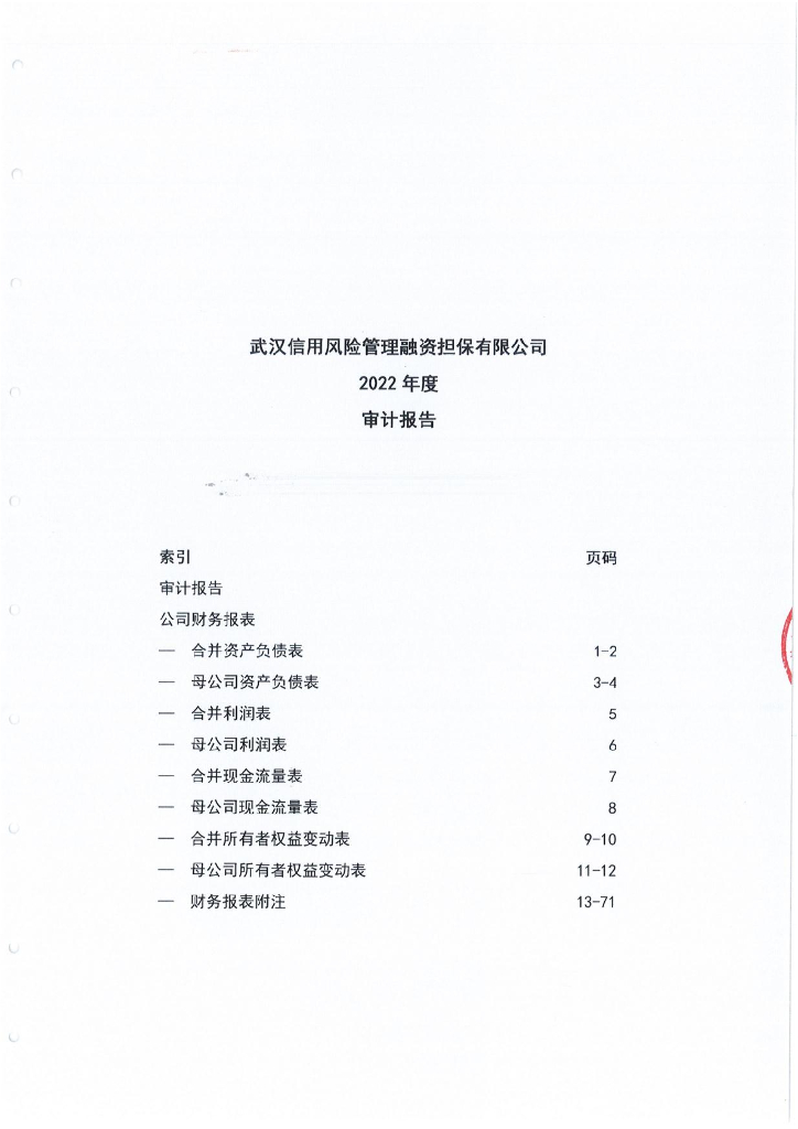武汉信用风险管理融资担保有限公司2022年度财务报表及附注
