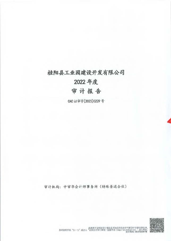 桂阳县工业园建设开发有限公司公司债券2022年年度财务报告及附注