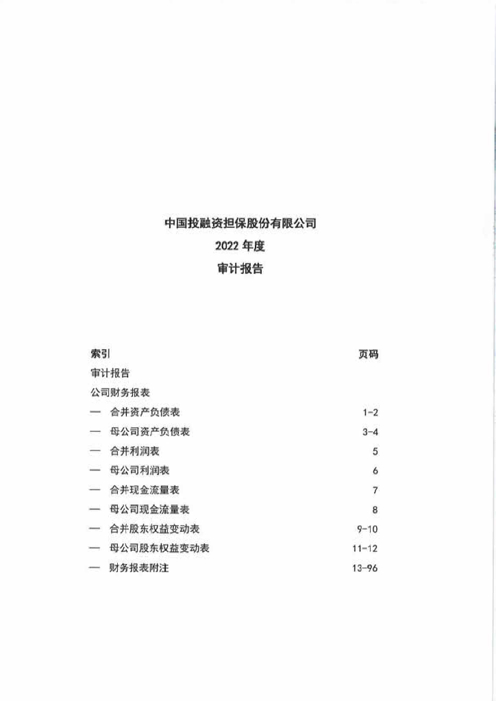 中国投融资担保股份有限公司2022年年度审计报告