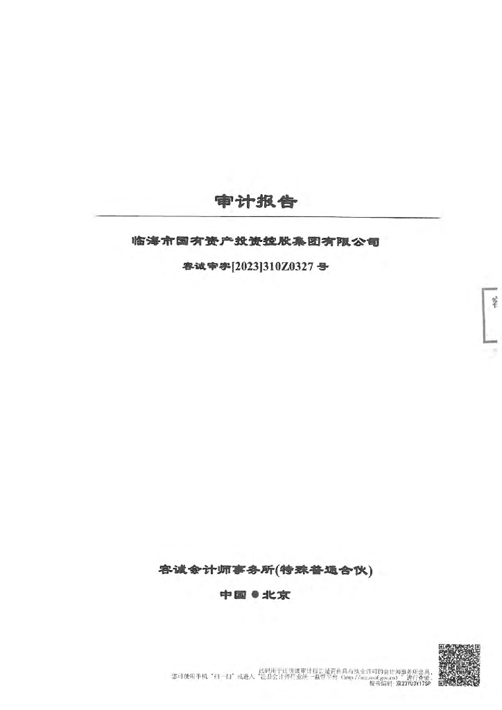 临海市国有资产投资控股集团有限公司2022年审计报告