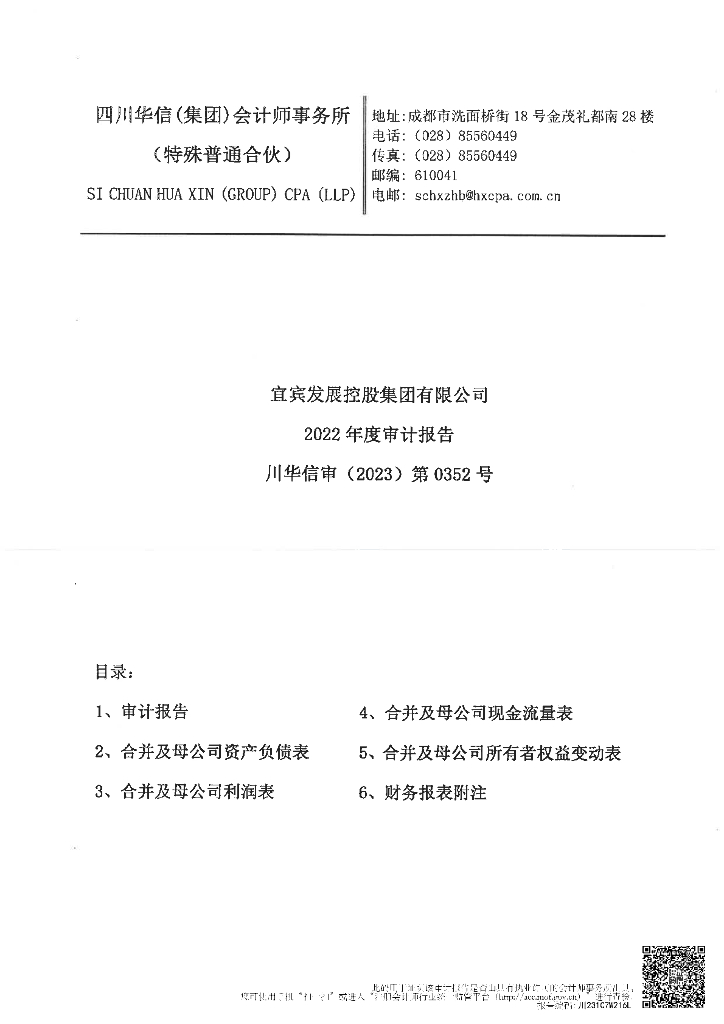 宜宾发展控股集团有限公司公司债券2022年年度财务报告及附注