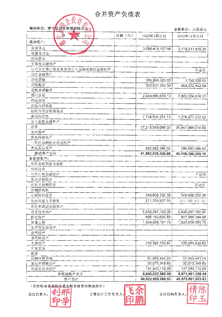 睢宁县润企投资有限公司2023年第一季度财务报表
