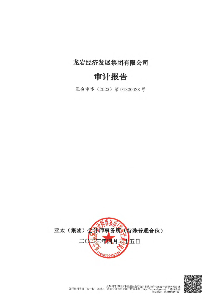 龙岩经济发展集团有限公司公司债券2022年年度财务报表及附注