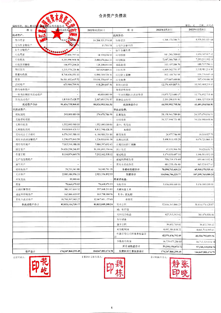 浙江嘉兴国有资本投资运营有限公司2023年一季度报表