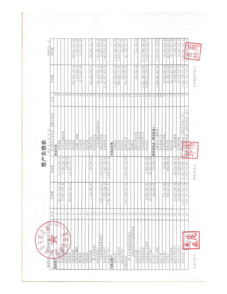 重庆银海融资租赁有限公司2023年一季度财务报表