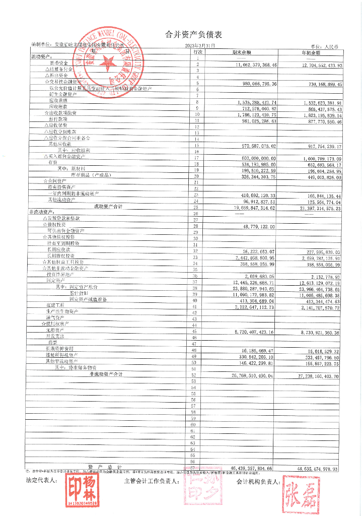 安徽省皖北煤电集团有限责任公司2023年一季度财务报表