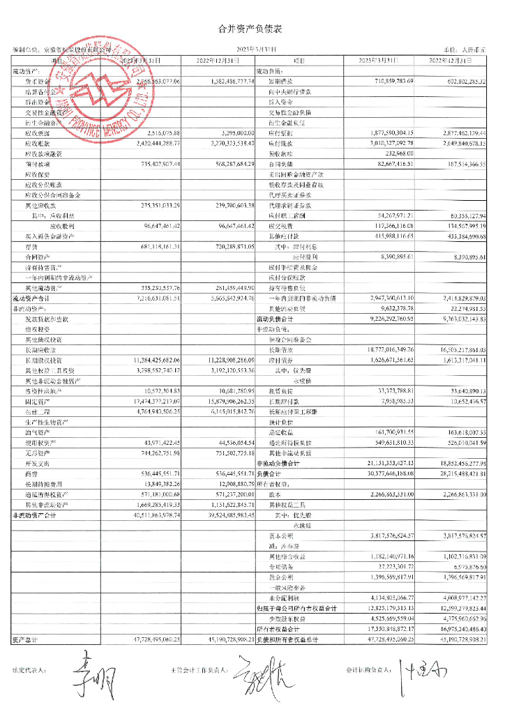 安徽省皖能股份有限公司2023年一季度合并及母公司财务报表