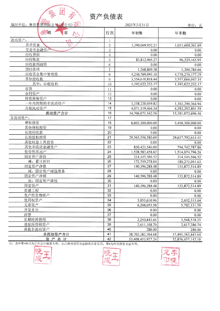鲁能集团有限公司2023年一季度报表