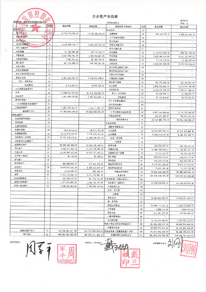 海南省发展控股有限公司2023年一季度财务报表