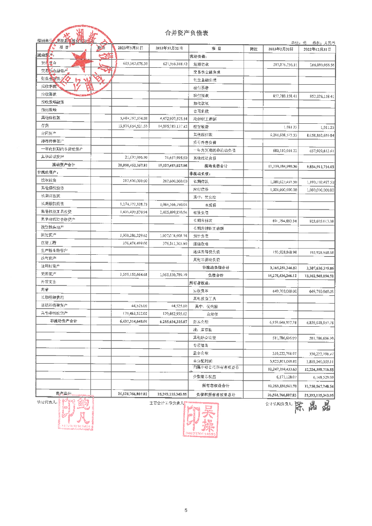 芜湖新马投资有限公司2023年一季度合并及母公司财务报表