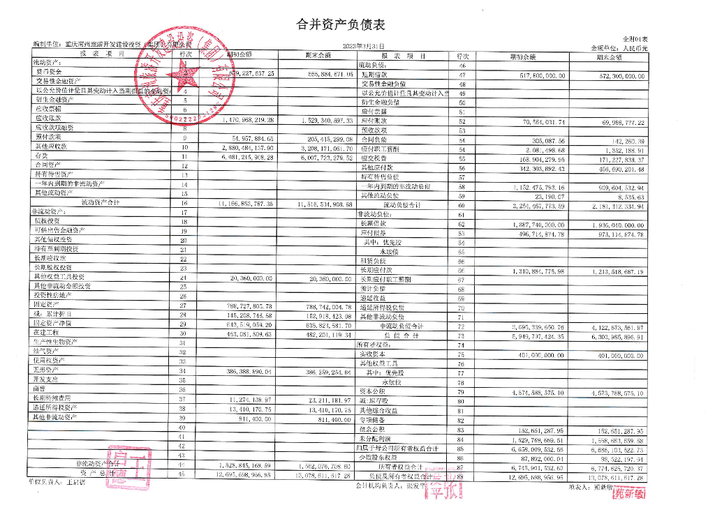 重庆南州旅游开发建设投资(集团)有限公司2023年第一季度财务报表