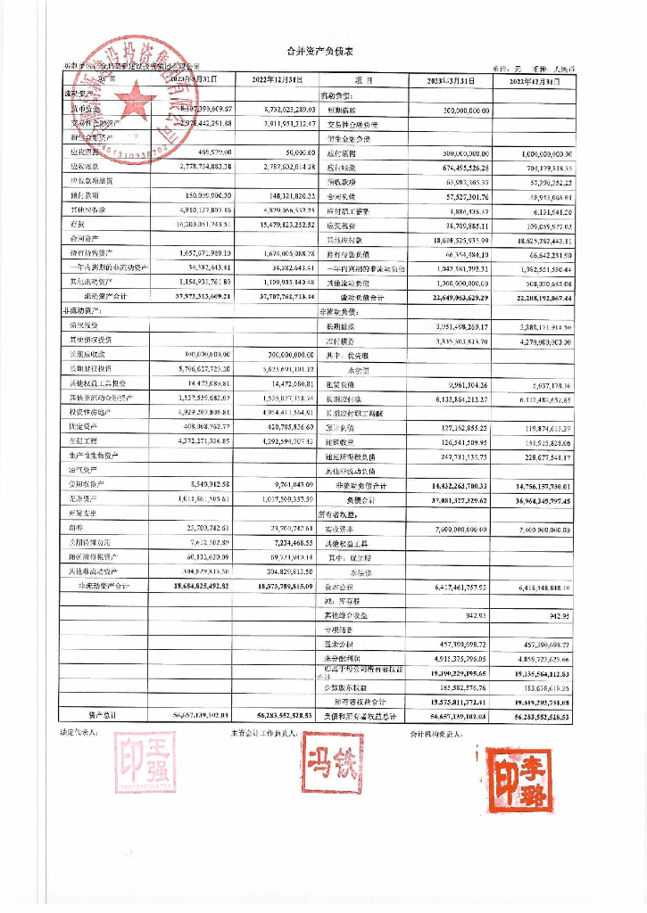 合肥高新建设投资集团有限公司2023年一季度财务报表