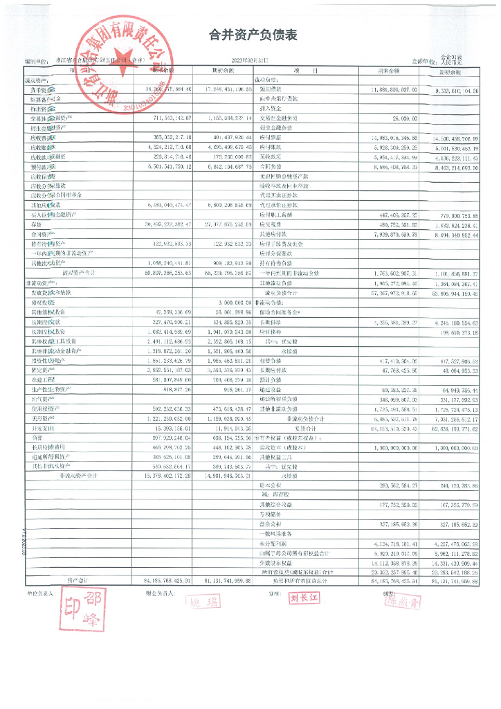 浙江省兴合集团有限责任公司2023年一季度财务报表
