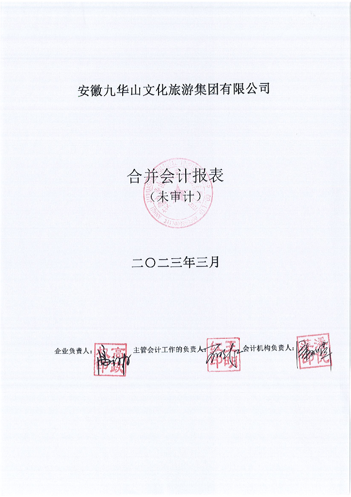 安徽九华山文化旅游集团有限公司2023年一季度财务报表