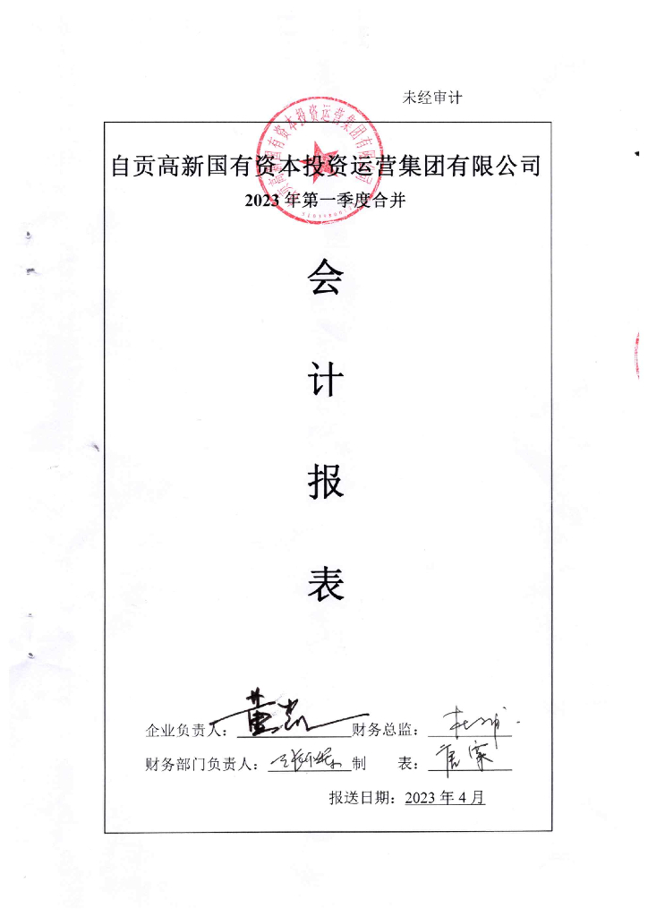 自贡高新国有资本投资运营集团有限公司2023年一季度财务报表