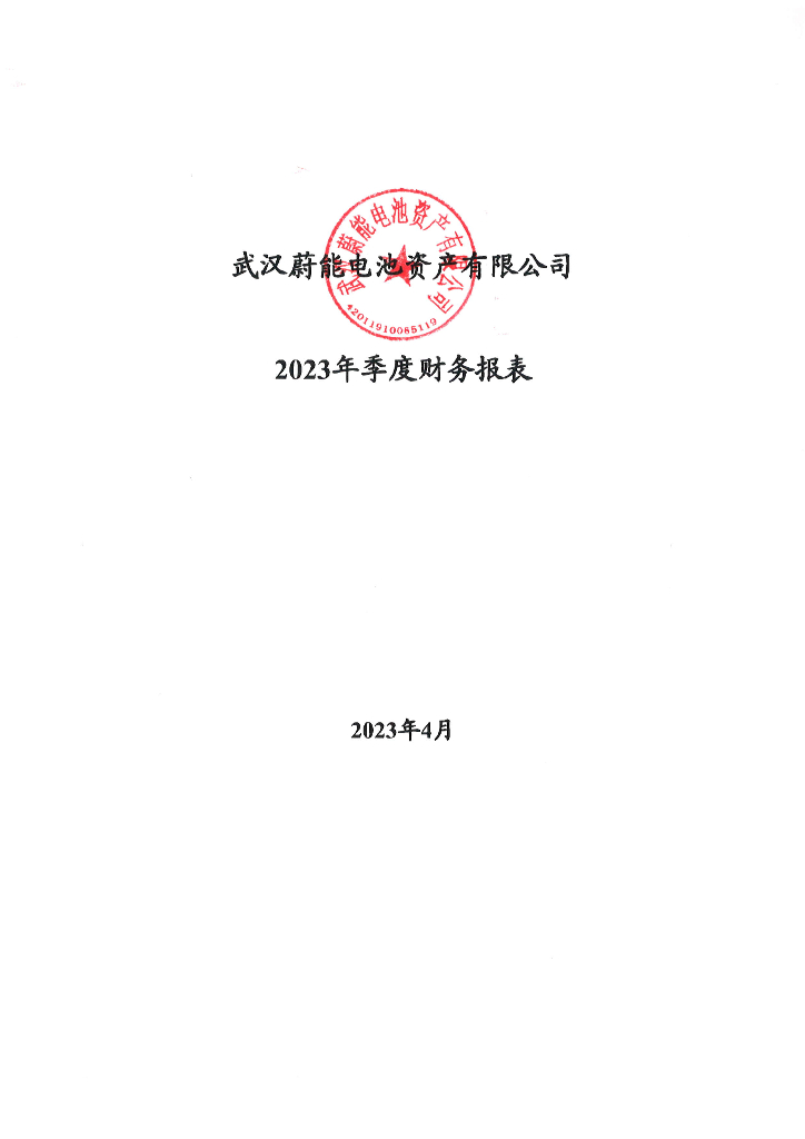 武汉蔚能电池资产有限公司2023年一季度财务报表