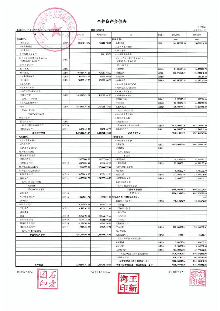 兰州佛慈医药产业发展集团有限公司2023年一季度合并及母公司财务报表