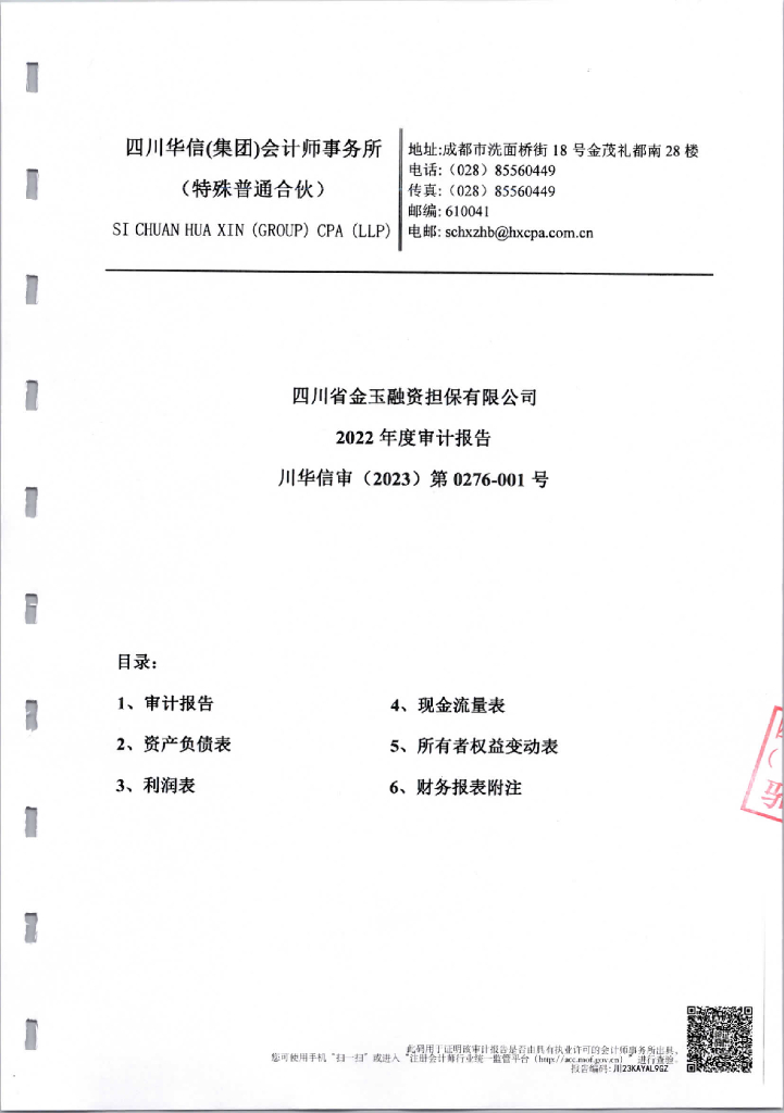 四川省金玉融资担保有限公司2022年度审计报告