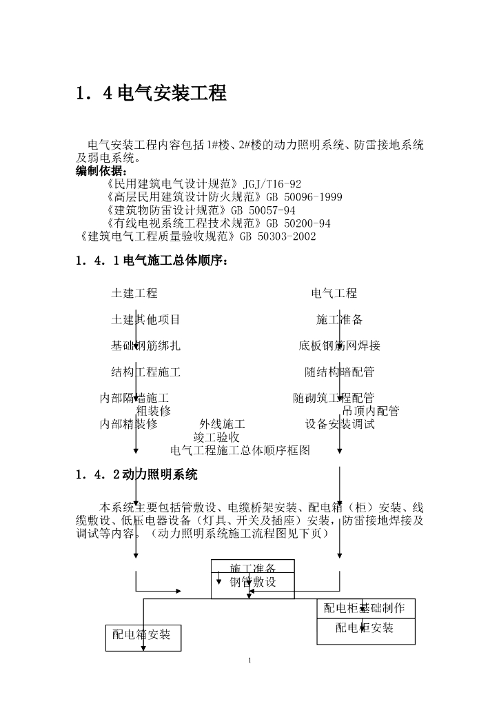 北京某地动力弱电防雷接地弱电统电气安装施工组织设计