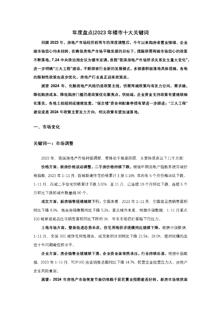 中国指数研究院：年度盘点2023年楼市十大关键词海报
