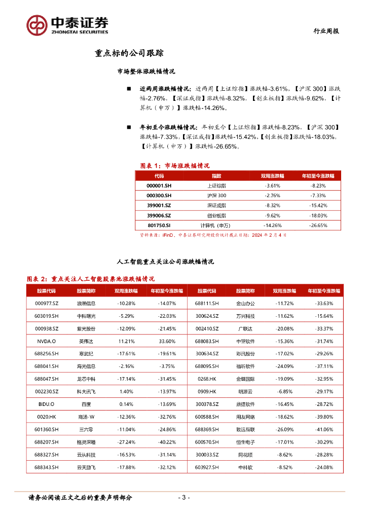 中泰证券：人工智能行业双周报：教育部将开展AI应用试点示范，科大讯飞发布V3.5等多款星火产品_第3页