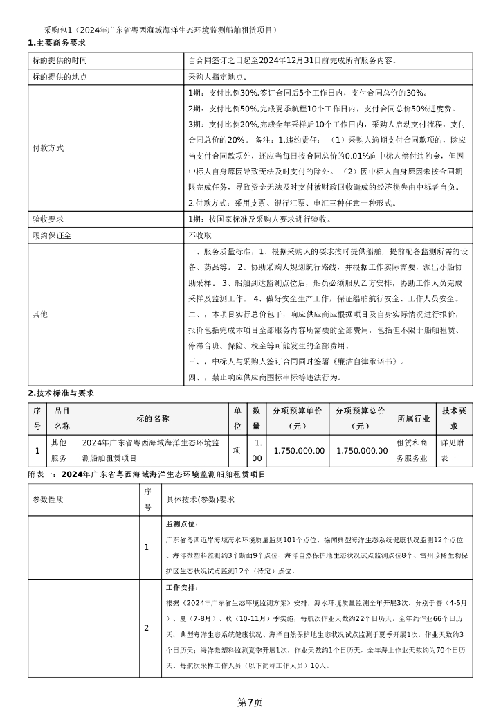 粤西海域海洋生态环境监测船舶租赁项目_第7页