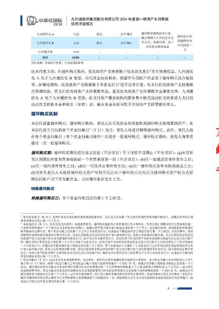 中诚信：九州通医药集团股份有限公司2024年度第一期资产支持票据信用评级报告_第8页