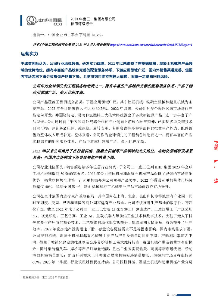 中诚信：三一集团有限公司2023年度信用评级报告_第8页