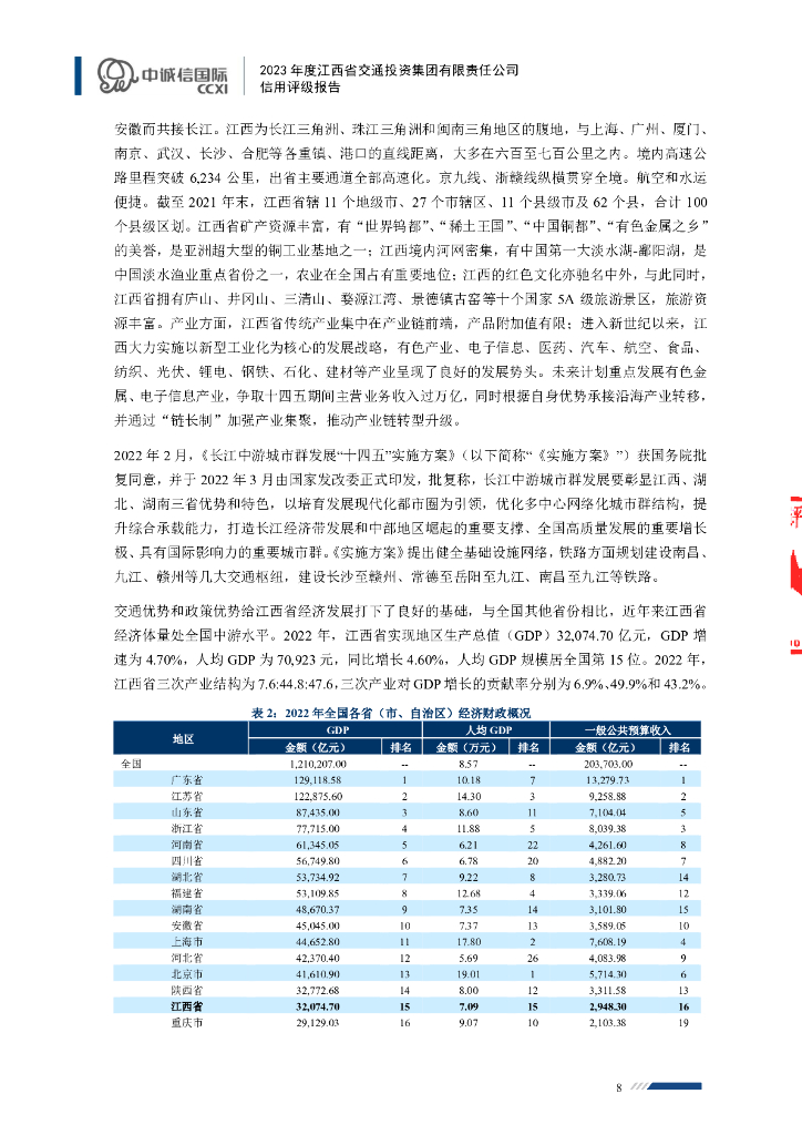 中诚信：2023年度江西省交通投资集团有限责任公司信用评级报告_第8页