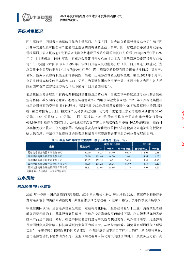 中诚信：2023年度四川高速公路建设开发集团有限公司信用评级报告_第6页
