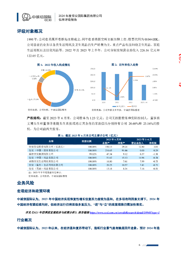 中诚信：恒安国际集团有限公司2024年度信用评级报告_第6页