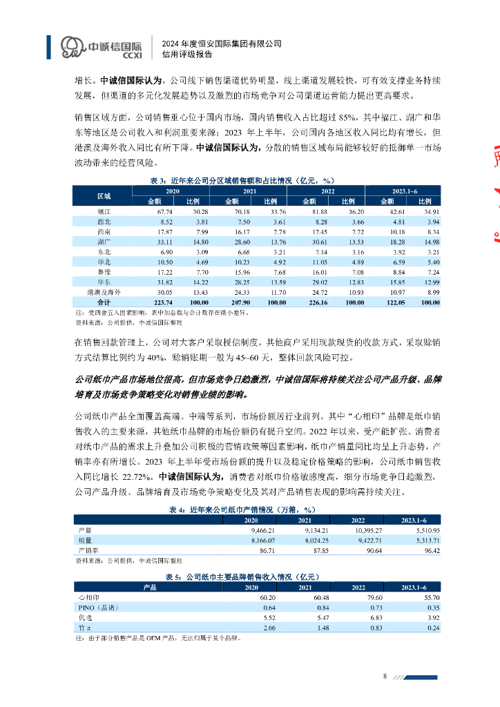 中诚信：恒安国际集团有限公司2024年度信用评级报告_第8页