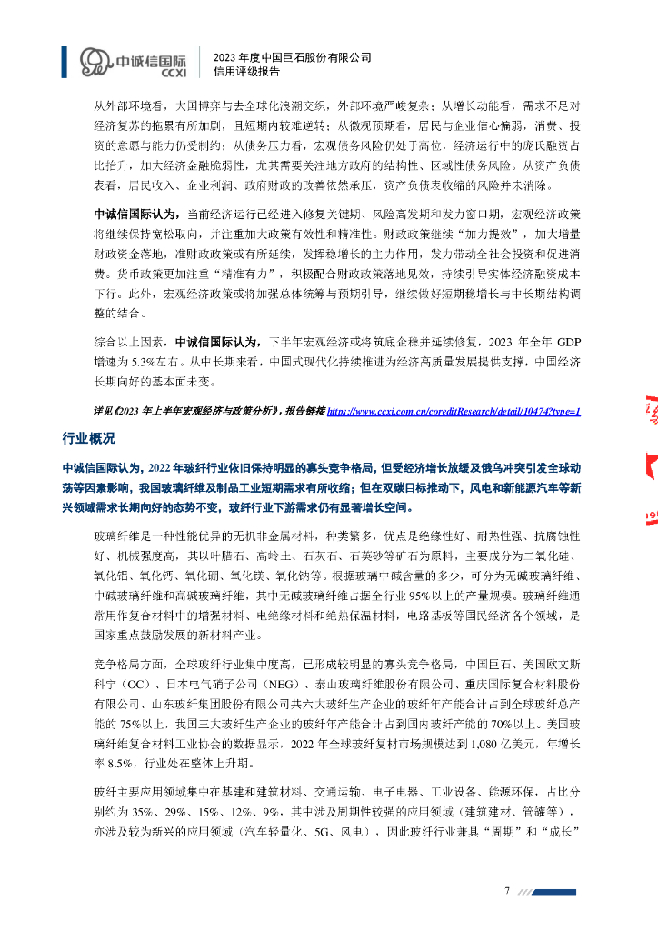 中诚信：中国巨石股份有限公司主体信用评级报告_第7页