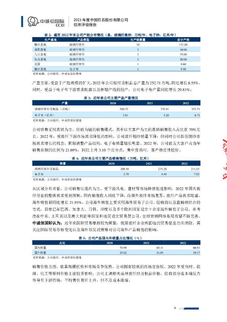 中诚信：中国巨石股份有限公司主体信用评级报告_第9页