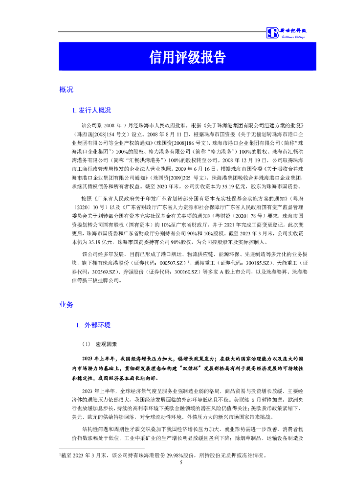 新世纪：珠海港控股集团有限公司主体评级报告_第6页