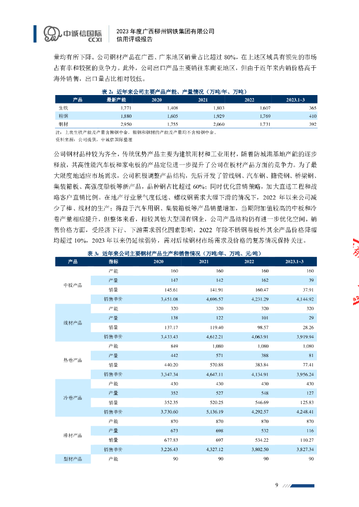 中诚信：2023年度广西柳州钢铁集团有限公司信用评级报告_第9页