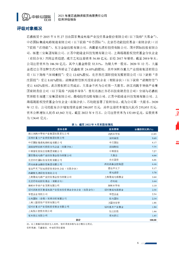 中诚信：2023年度芯鑫融资租赁有限责任公司信用评级报告_第6页