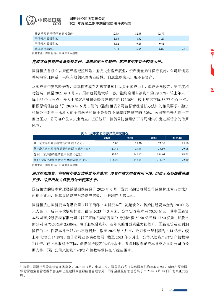 中诚信：国新融资租赁有限公司2024年度第二期中期票据信用评级报告_第9页