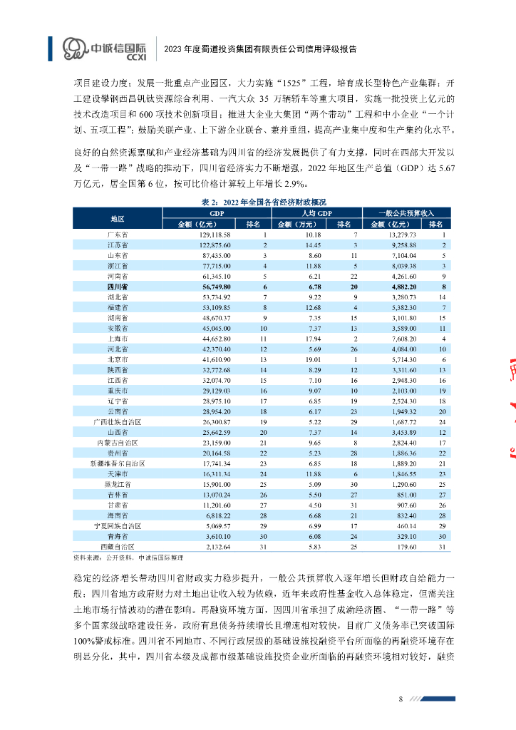 中诚信：蜀道投资集团有限责任公司主体信用评级报告及跟踪评级安排_第8页
