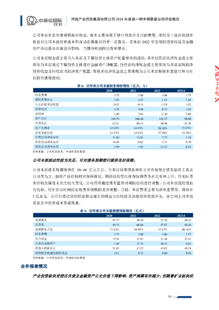 中诚信：鸿商产业控股集团有限公司2024年度第一期中期票据信用评级报告_第10页