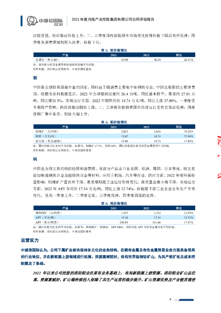 中诚信：2023年度鸿商产业控股集团有限公司信用评级报告_第9页